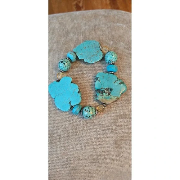 Howlite Slab Bracelet Stretch Faux Turquoise - Picture 6 of 6